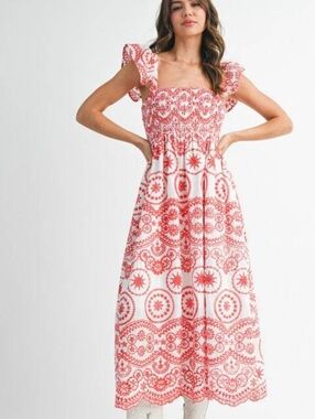 Sunday Up Cream and Pink Smocked Sundress with Ruffle Straps